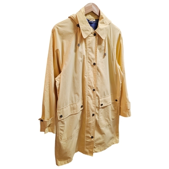 London Fog Soft Yellow Trench Coat With Detachable Hood Size Medium Pockets - Picture 2 of 14